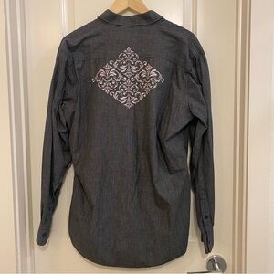 J Ferrar dress shirt, embroidered back, modern fit size large, 16 16.5